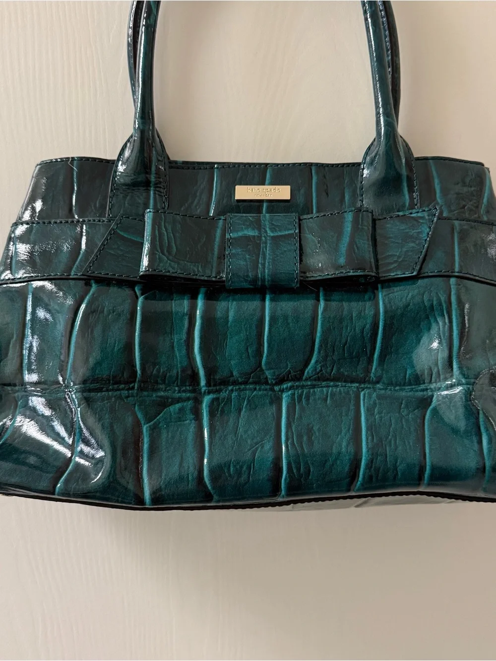 Kate Spade Teal Croc Embossed Knightsbridge Elena Satchel